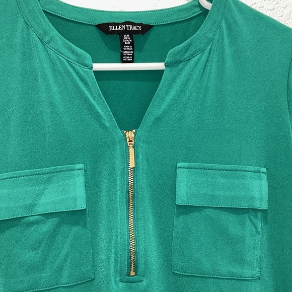 Ellen Tracy green gold zipper 3/4th sleeve blouse top for women - Picture 4 of 9